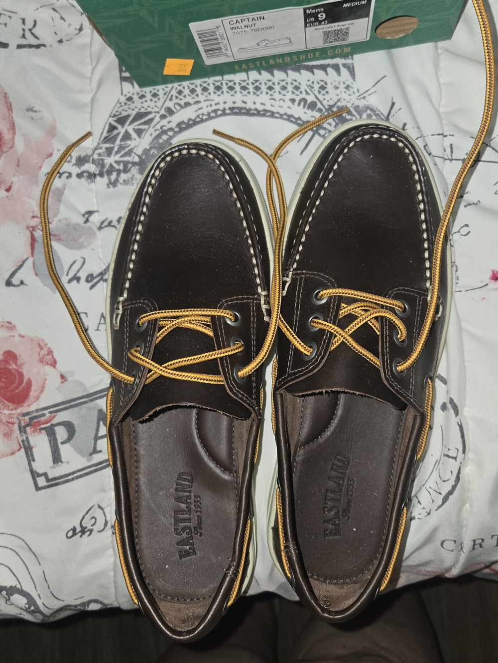 Eastland Men's Dark Brown Leather Boat Shoes with Gold Laces